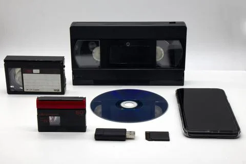 Evolution of media storage device on white background. Foto stock
