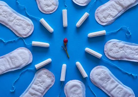 The evolution of a menstrual cycle from light to heavy flow - flat lay, concept Stock Photos