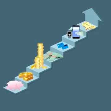 Evolution of money. From barter to cryptocurrency Stock Illustration