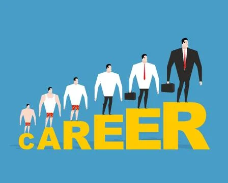 Evolution of office manager in his career. Career ladder. Businessman in suit Stock Illustration
