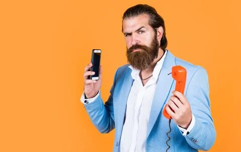 Evolution of phone. Two phone different technology. old and new. Ways of Stock Photos