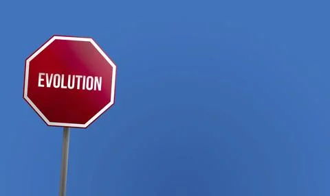 Evolution, red sign with blue sky Stock-Illustration