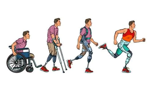 Evolution of rehabilitation. man leg prosthesis 스톡 일러스트