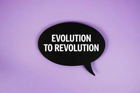 Evolution To Revolution text with speech bubble on purple background Stock Photos