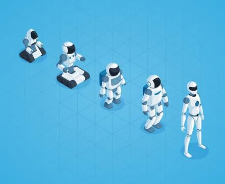 Evolution Of Robots Isometric Design Stock Illustration
