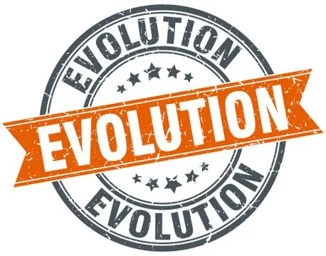 Evolution round grunge ribbon stamp Stock Illustration