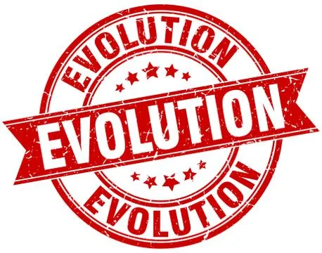 Evolution round grunge ribbon stamp Stock Illustration