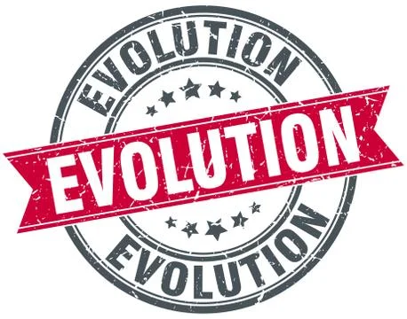 Evolution round grunge ribbon stamp Stock Illustration