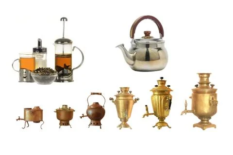Evolution of a samovar on a white background Foto stock