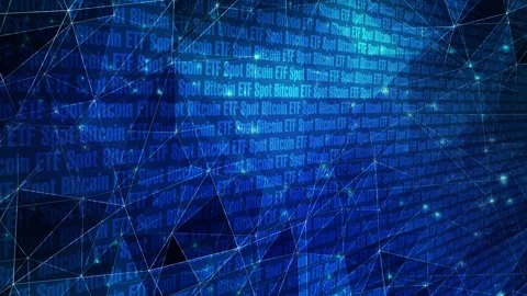 Evolution of spot bitcoin etf and connected lines in digital money crypto Video stock 259871950