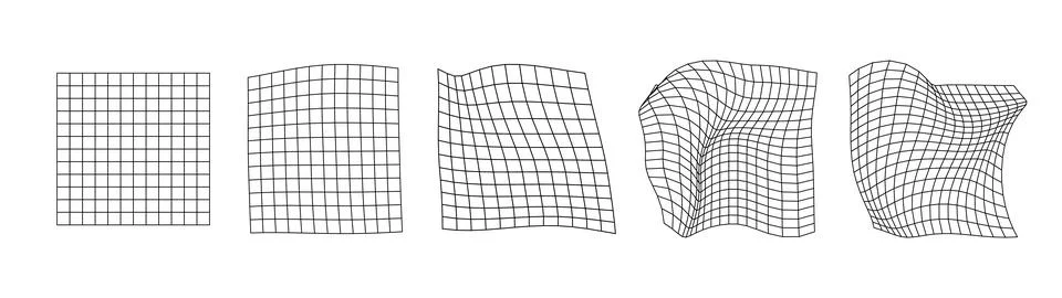 Evolution of a Square Grid into Progressive Wavy Distorted Three Dimensiona.. Stockillustratie