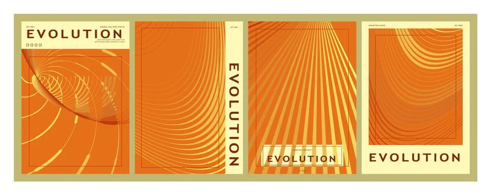 Evolution typography poster layout set featuring orange backgrounds and abs.. Stock Illustration