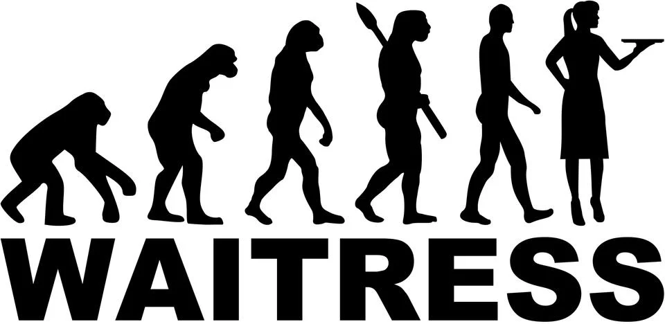 Evolution Waitress with job title Stock Illustration