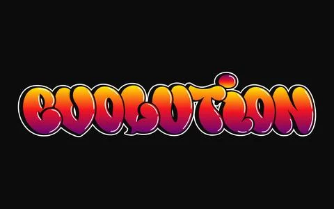 Evolution word trippy psychedelic graffiti style letters. Vector hand drawn d Stock-Illustration