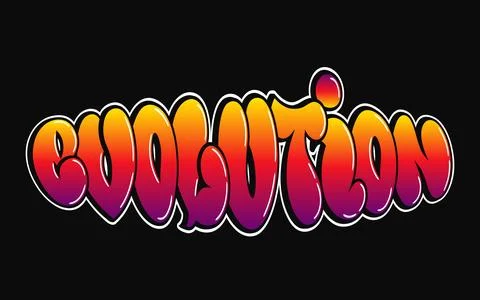 Evolution word trippy psychedelic graffiti style letters. Vector hand drawn d Stock Illustration