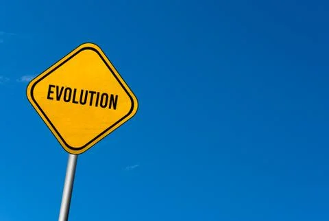 Evolution - yellow sign with blue sky Stock-Illustration