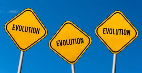 Evolution - yellow signs with blue sky Illustrazione stock