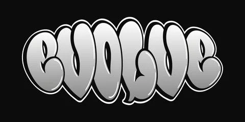 Evolve word trippy psychedelic graffiti style letters. Vector hand drawn dood Stock Illustration