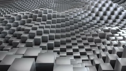 Evolving 3d dynamic landscape made of grey metal cubes, 4k looping animation Vidéo 220994008