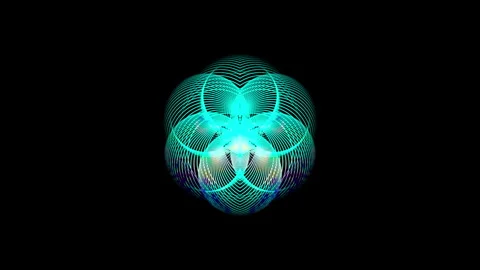 Evolving graphic lotus string form, from pink to aqua and blue fantasy Stock Footage 261000894