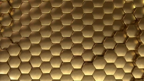 Evolving Hexagonal reflective golden tiles background loop Stock Footage 123020262