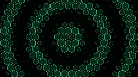 Evolving neon green hexagon rings. Abstract seamless loop. Video stock 341422181