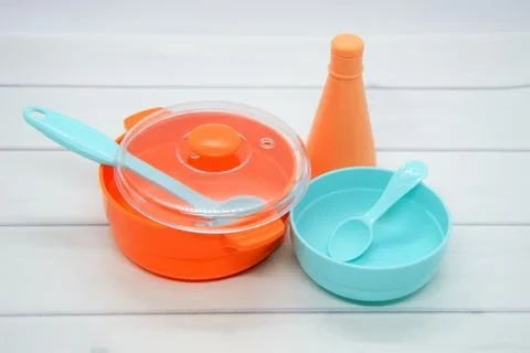 Evolving role-playing games for children. Toy kitchen utensils. Kid's Kitchen Stock Photos