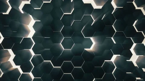 Evolving tech hexagonal concrete wall leaking light 4k background loop Stock Footage 169466143