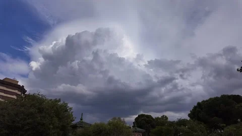 Evolving Thunderous Storm Cloud Over Some Buildings. Timelapse. Stock Footage 320925134