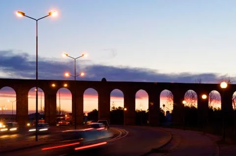 Evora aqueduct by night Stock Photos