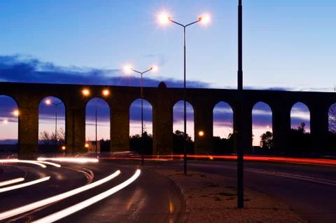 Evora aqueduct by night Stock Photos