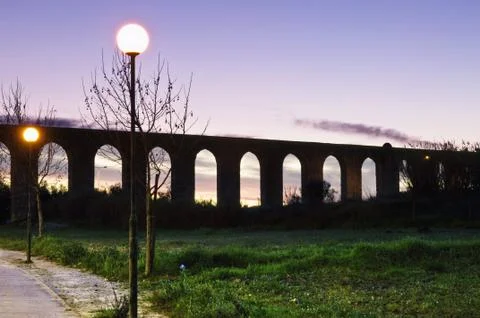 Evora aqueduct by night Stock Photos