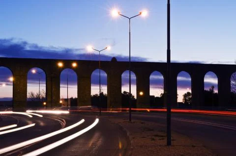 Evora aqueduct by night Stock Photos