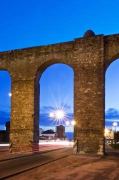 Evora aqueduct by night Stock Photos