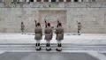 Evzones - Greek national guards near building of Parliament in Athens HD Footage