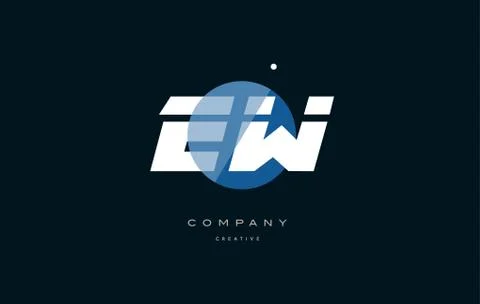 Ew e w  blue white circle big font alphabet company letter logo Stock Illustration