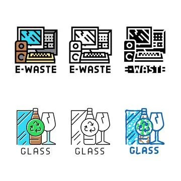 Ewaste waste sorting color icon styles vector Stock Illustration