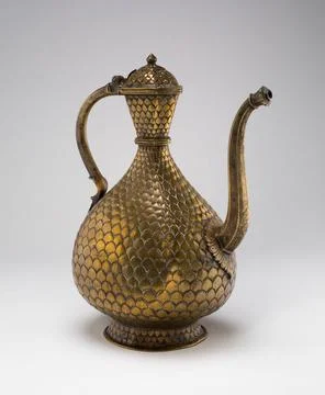 Ewer with Engraved Fish Scale Pattern, Inscribed in Persian with the name ... Stock Photos