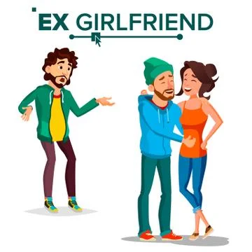 Ex Girlfriend Vector. Young Couple. Past Relationship Concept. Shocked Man Ilustração Stock