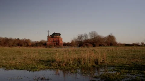 Ex RAF Greenham Common Disused Control Tower Stock Footage 295768569