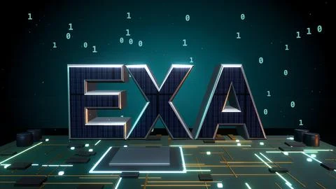 EXA 3D Text with Binary Data on a Circuit Board Stock Illustration