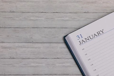 Exact date in the new diary. Important event and note space for January 31. Stock Photos