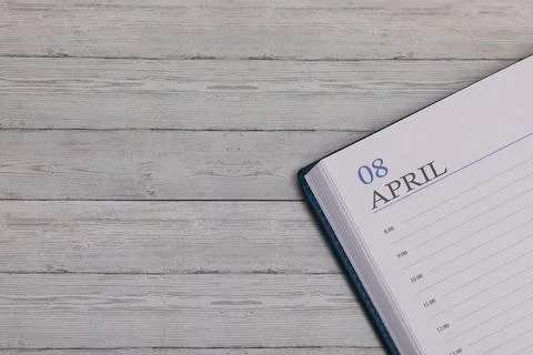 Exact date in the new diary. Important event and note space for April 8. Фото