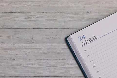 Exact date in the new diary. Important event and note space for April 24. Stock Photos