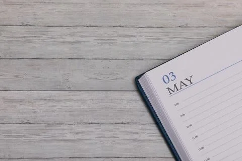 Exact date in the new diary. Important event and note space for May 3. Stock Photos