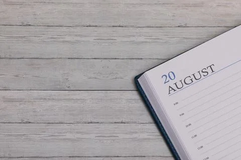 Exact date in the new diary. Important event and note space for August 20. 写真素材