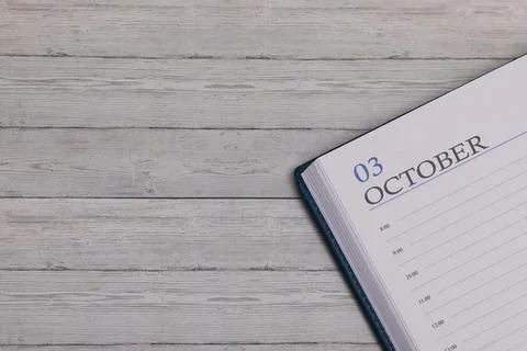 Exact date in the new diary. Important event and note space for October 3. Stock-Fotos