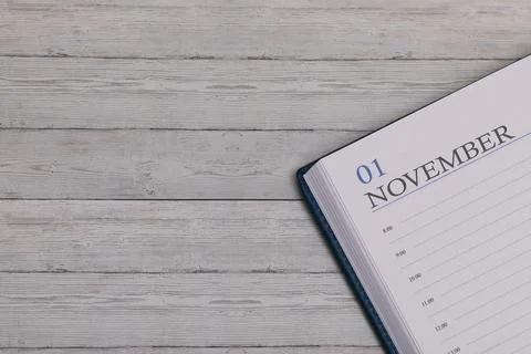 Exact date in the new diary. Important event and note space for November 1. Stock Photos