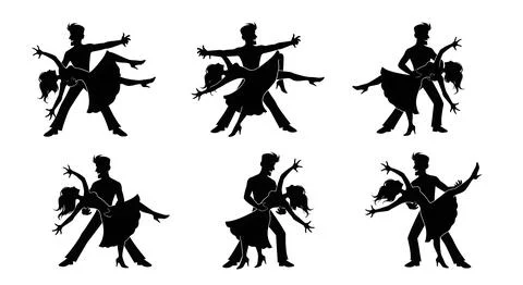 Exaggerated Humorous Dance Pose Silhouettes Stock Illustration