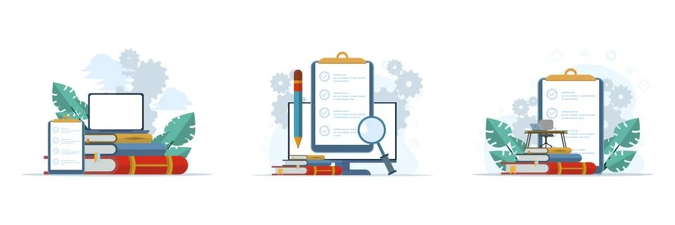 Exam and testing illustration set Stock Illustration